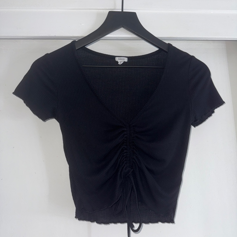 Garage Black Front Scrunch Short Sleeve Tee